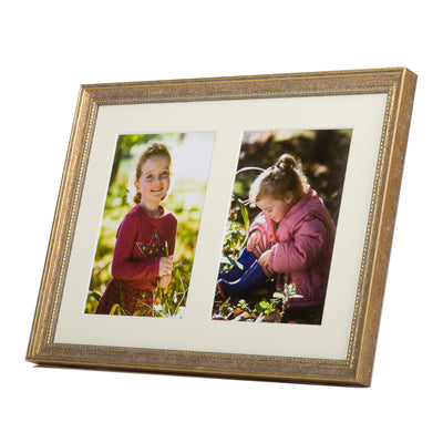 Double Mounted Green OR Gold Marbled Bead Photo Frame