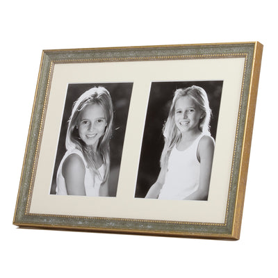 Double Mounted Green OR Gold Marbled Bead Photo Frame