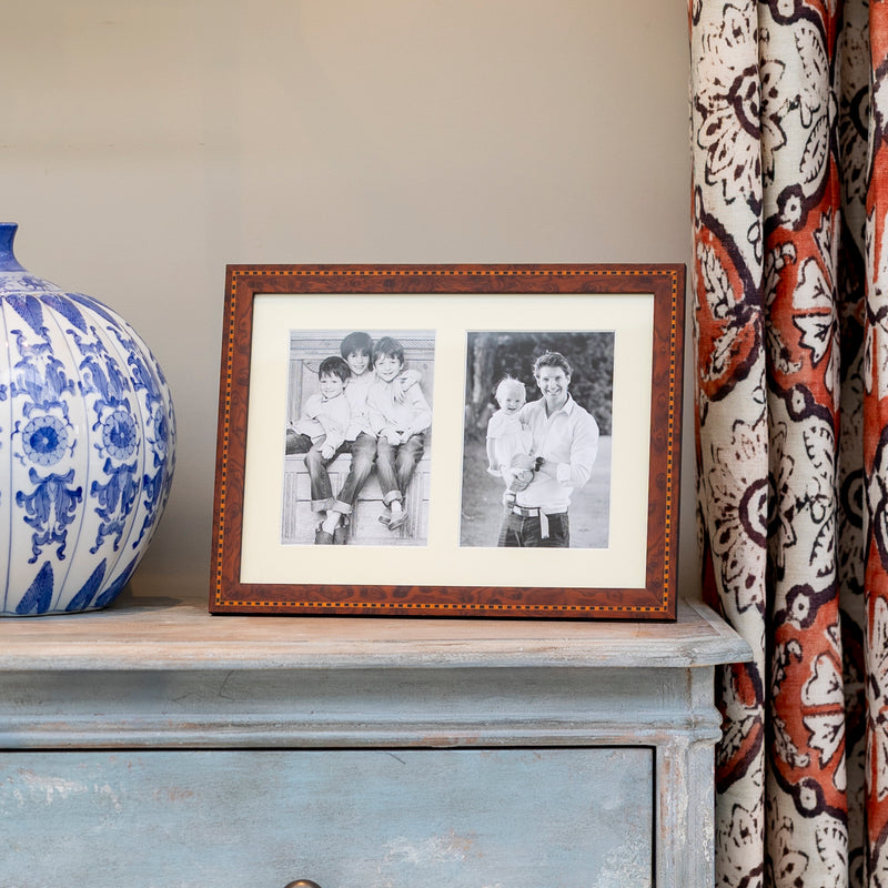 Inlaid Walnut Double Mounted Photo Frame