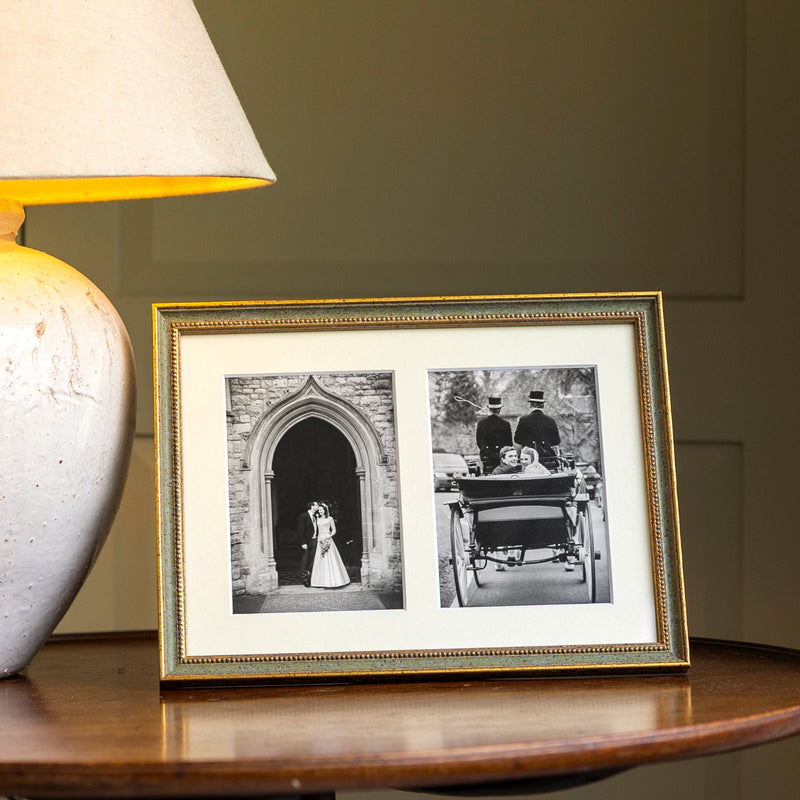 Double Mounted Green Marbled Bead Photo Frame