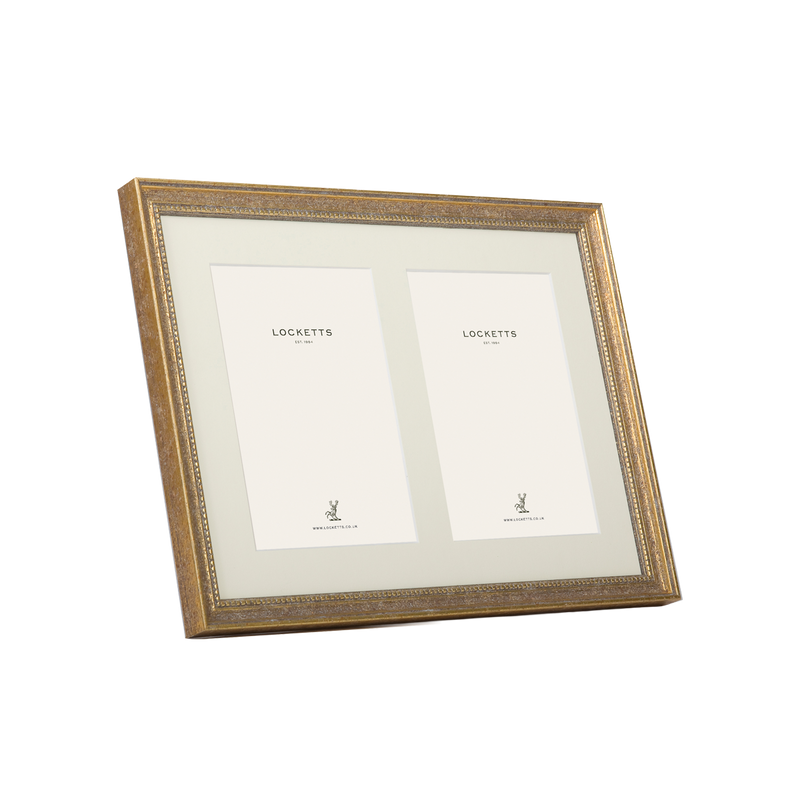 Double Mounted Green OR Gold Marbled Bead Photo Frame Gold 7x5