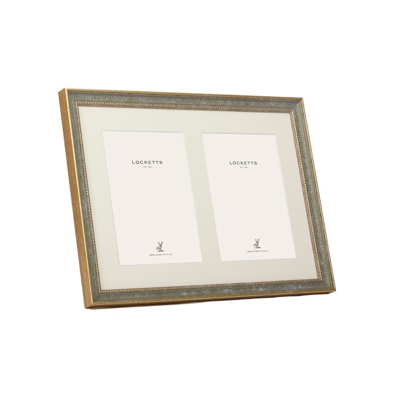 Double Mounted Green OR Gold Marbled Bead Photo Frame Gold 6x4