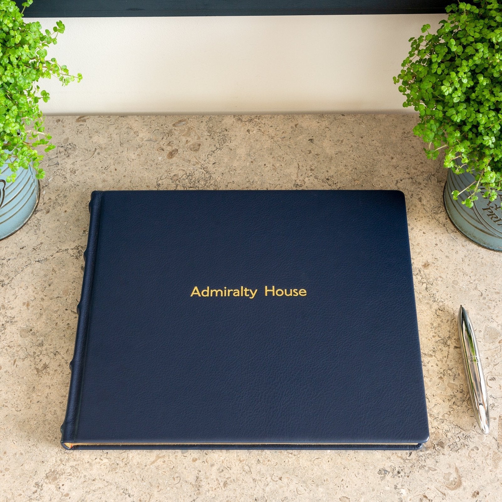 Luxury Leather Visitors Book 80 leaves Blue Lined