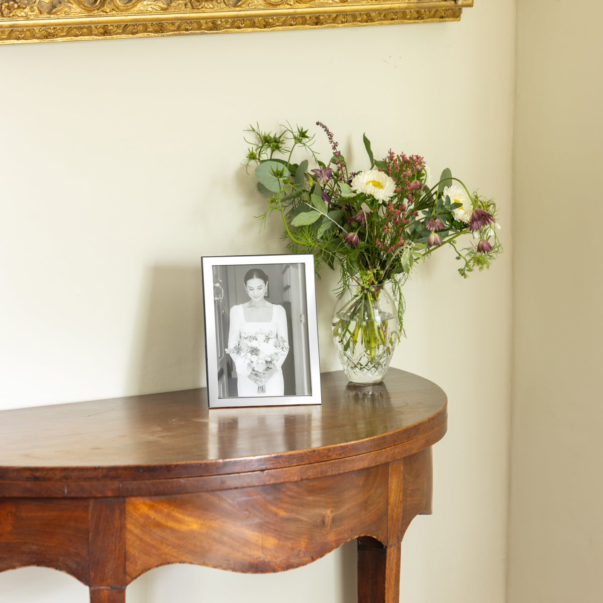 Sterling Silver Photo Frame Modern Design With Wood Back