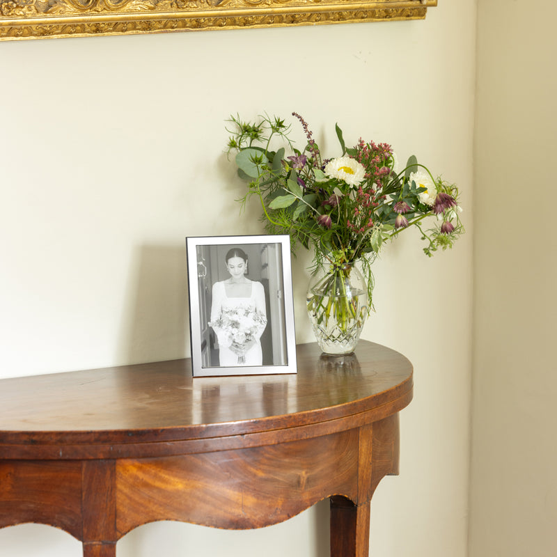 Sterling Silver Photo Frame Modern Design With Wood Back