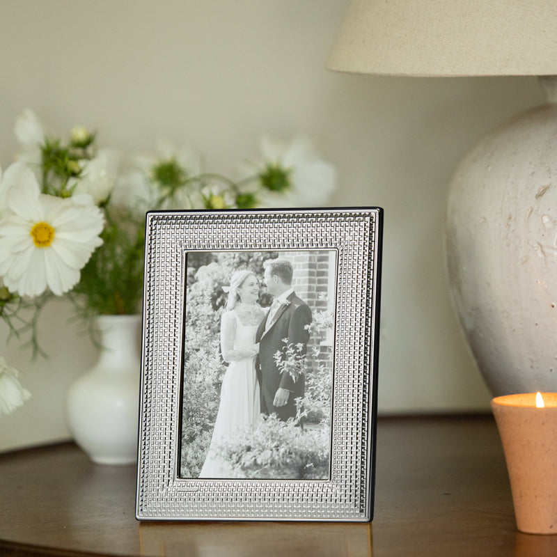 Sterling Silver Cross Stitch Photo Frame With Black Wood Back