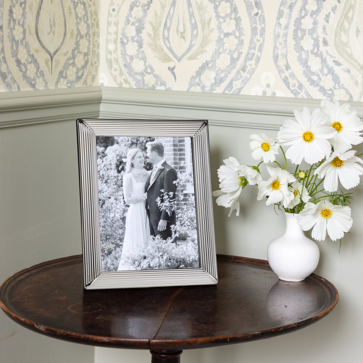 Sterling Silver Fluted Photo Frame With Wood Back