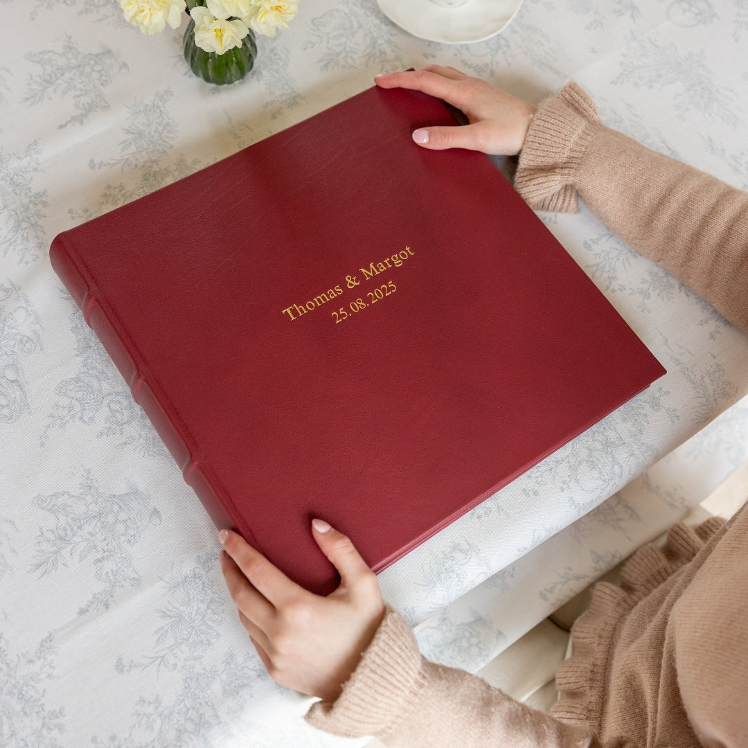 Large Leather Square Photo Album Burgundy