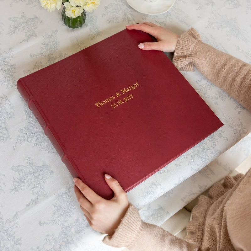 Large Leather Square Photo Album Burgundy