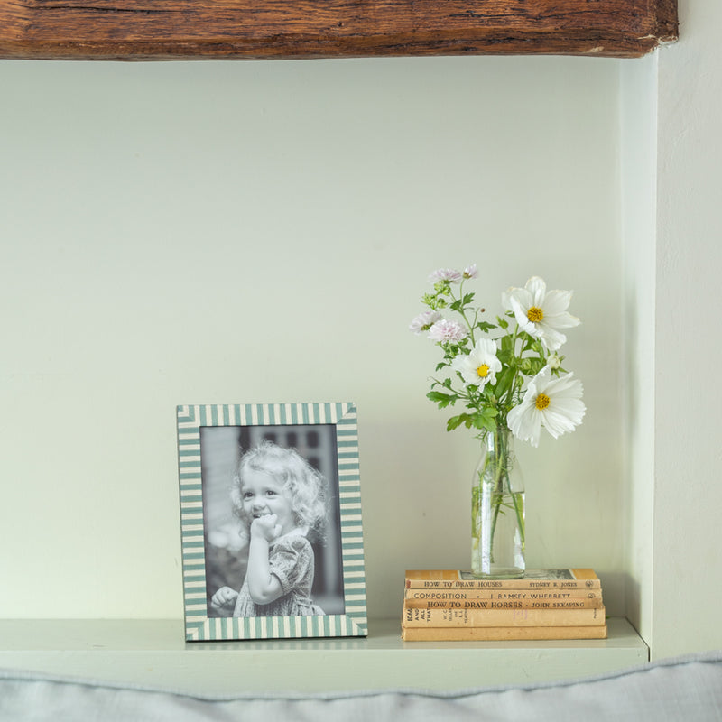 Green and Ivory Striped Photo Frame