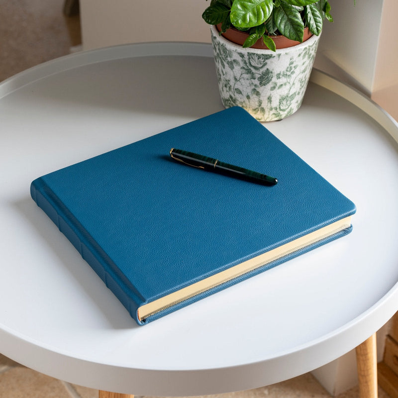 Luxury Leather Visitors Book 160 Leaves Marine Blue
