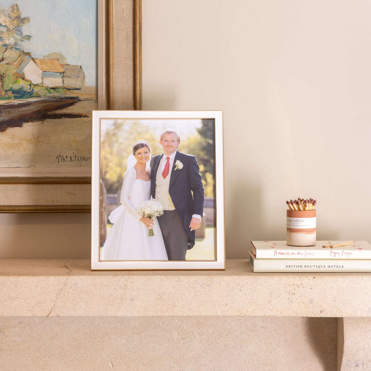 White Enamel & Gold Frame