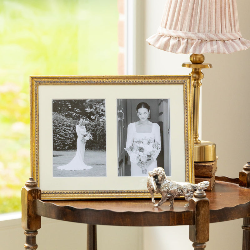 Double Mounted Green OR Gold Marbled Bead Photo Frame Green 6x4