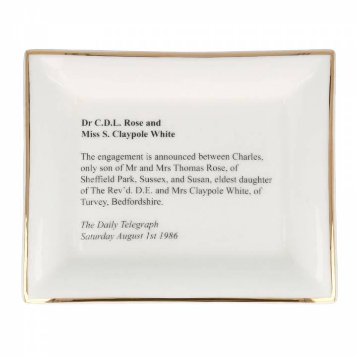 Engagement Announcement on small rectangular dish