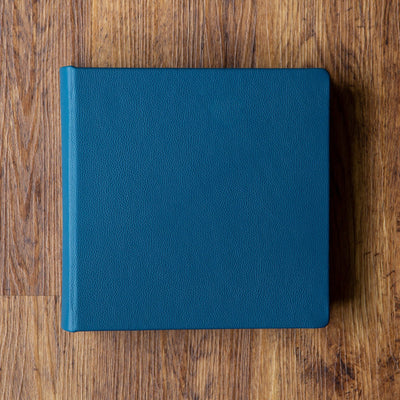 small square leather album marine blue