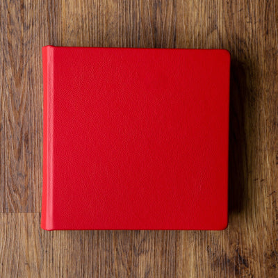 small square leather album flame red