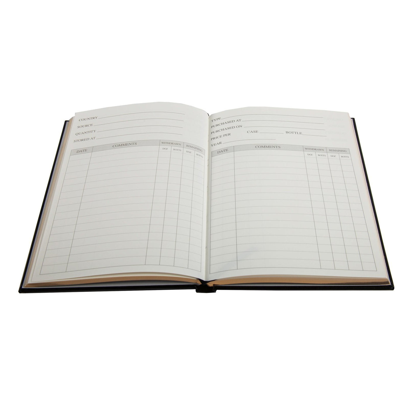 wine cellar log book pages