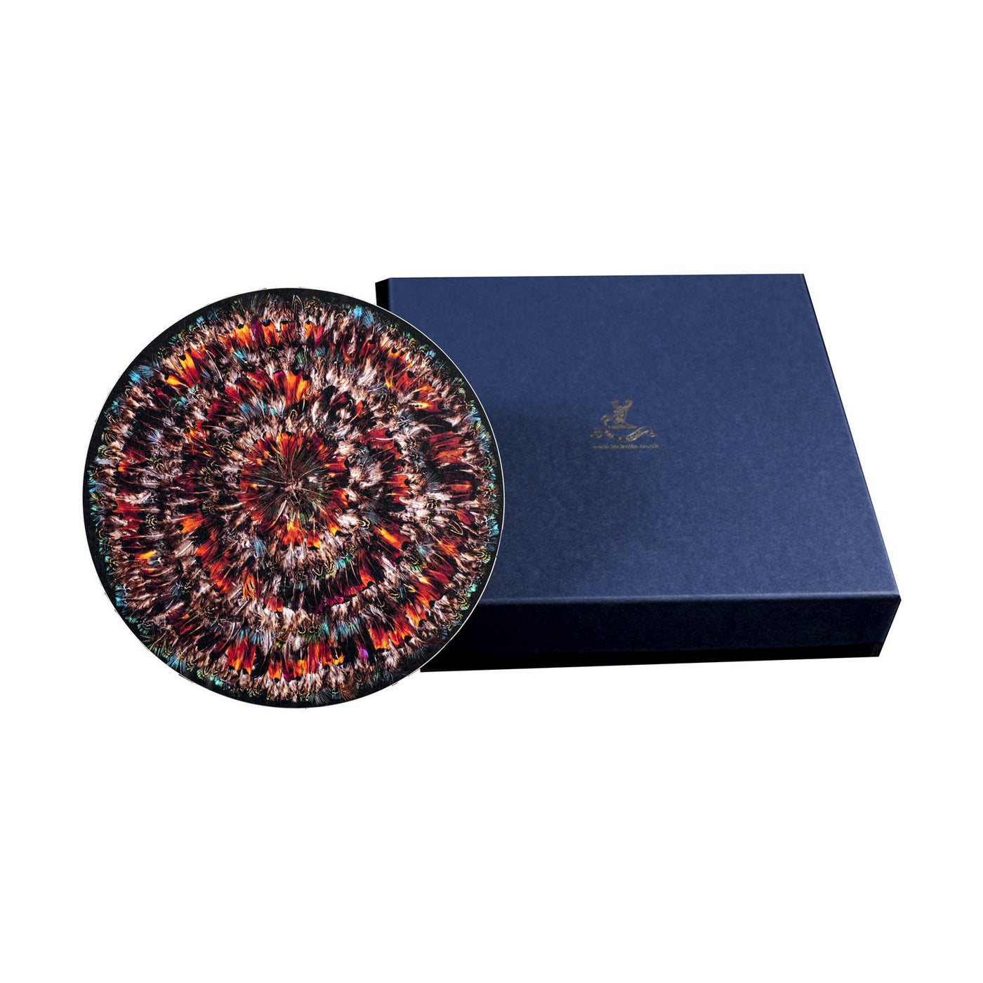 Pheasant Feather Round Table Mats and Presentation Box