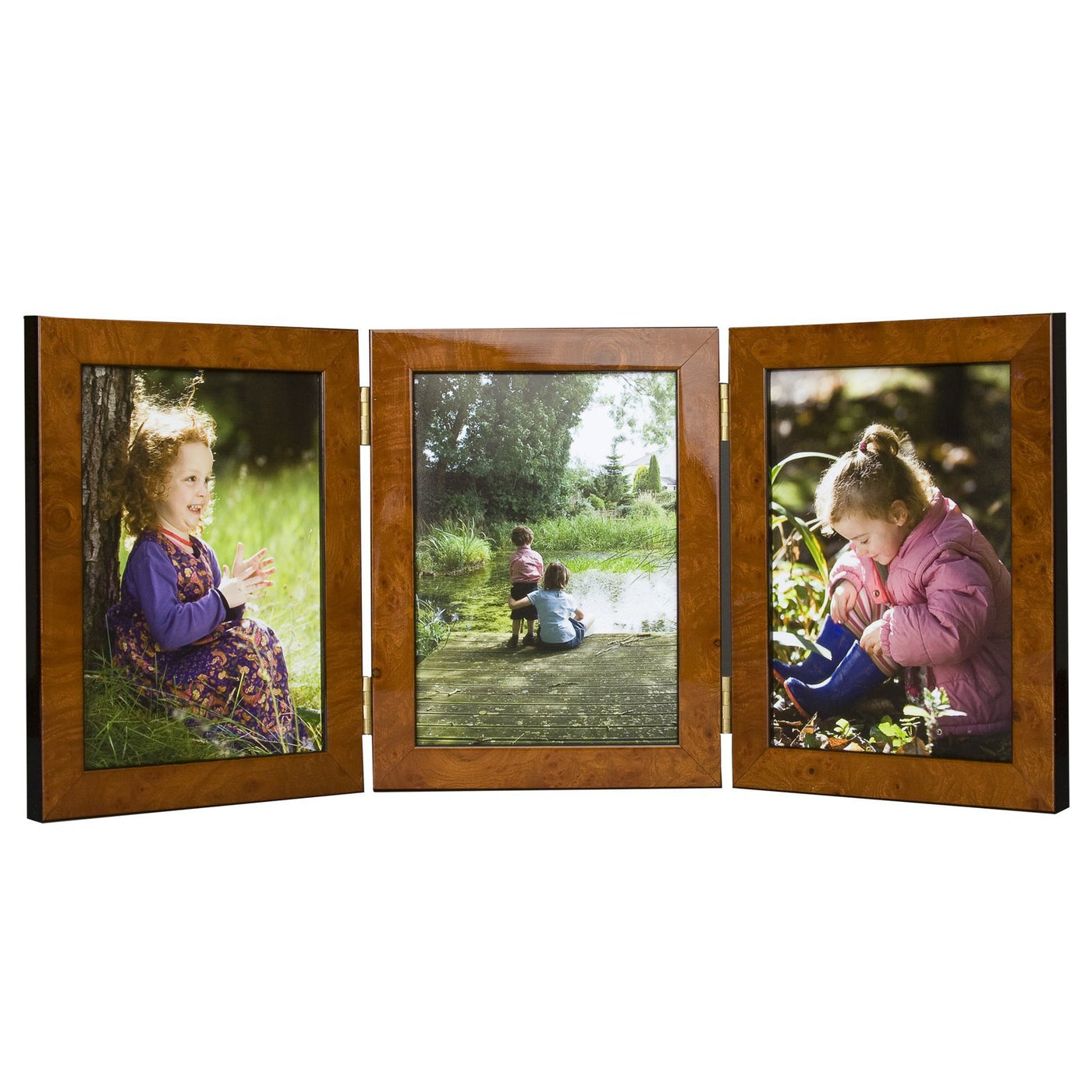Triple Hinged Medium Maple Photo Frame